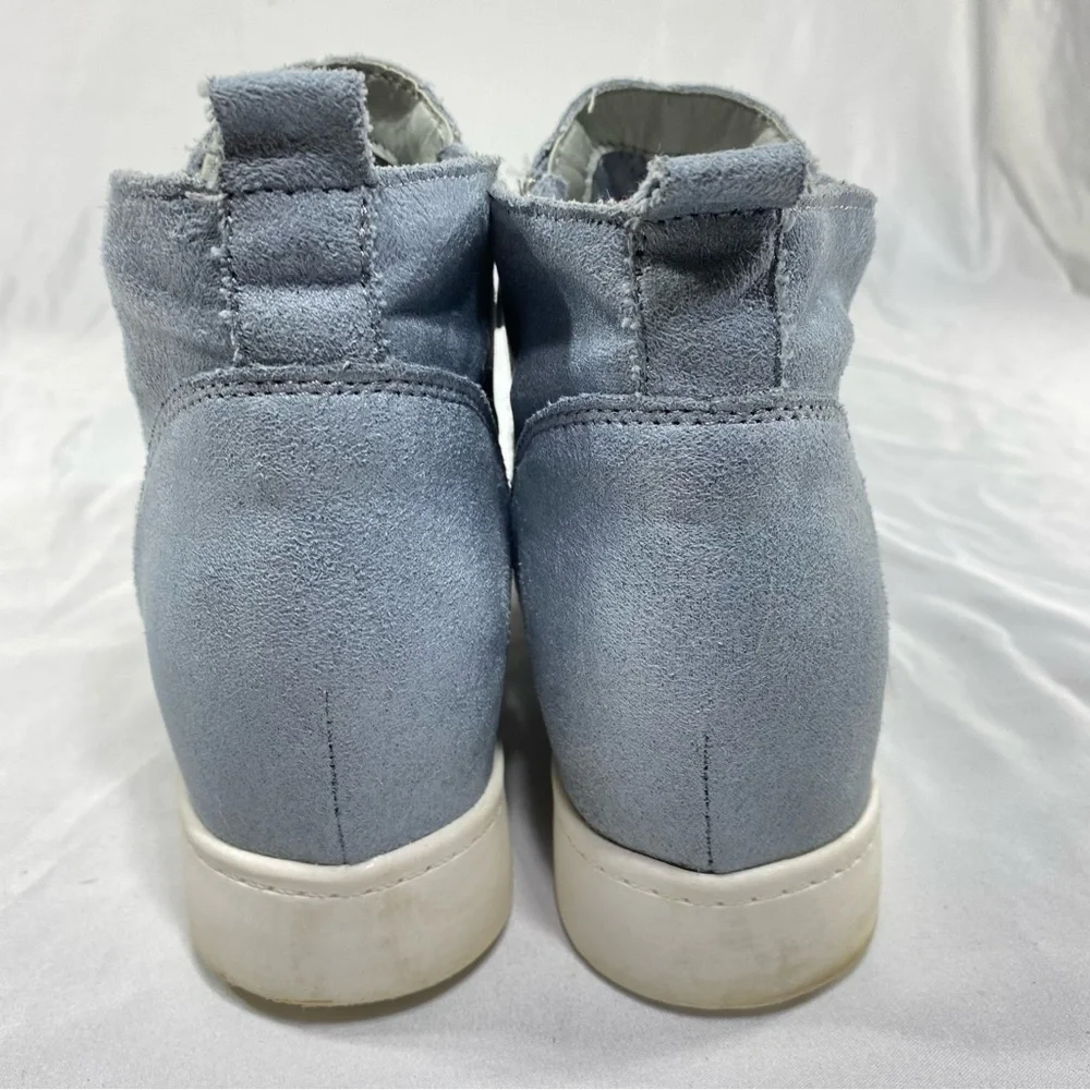 Soda Light Blue Microsuede Platform Heeled Zipper Side Sneakers